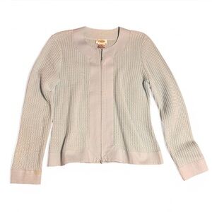 Talbot’s Light Blue Cotton Zip Sweater with Trim Decorations